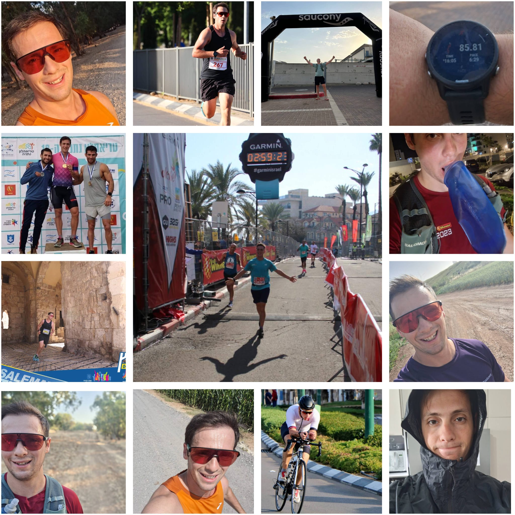 Coach Nissan Bloom running collage - various races and training photos